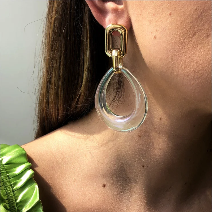 

New simple resin transparent fresh Earrings geometric hollow creative Earrings