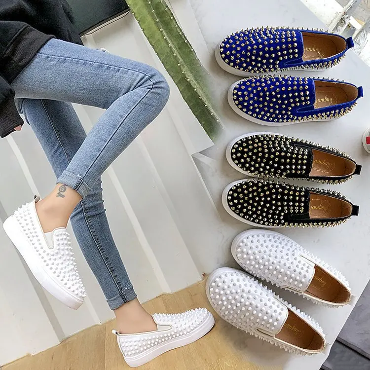 

SN-008 2020 hot selling latest rivet decorated flat walking shoes for women new spring boutique casual shoes Loafers, Squined colors