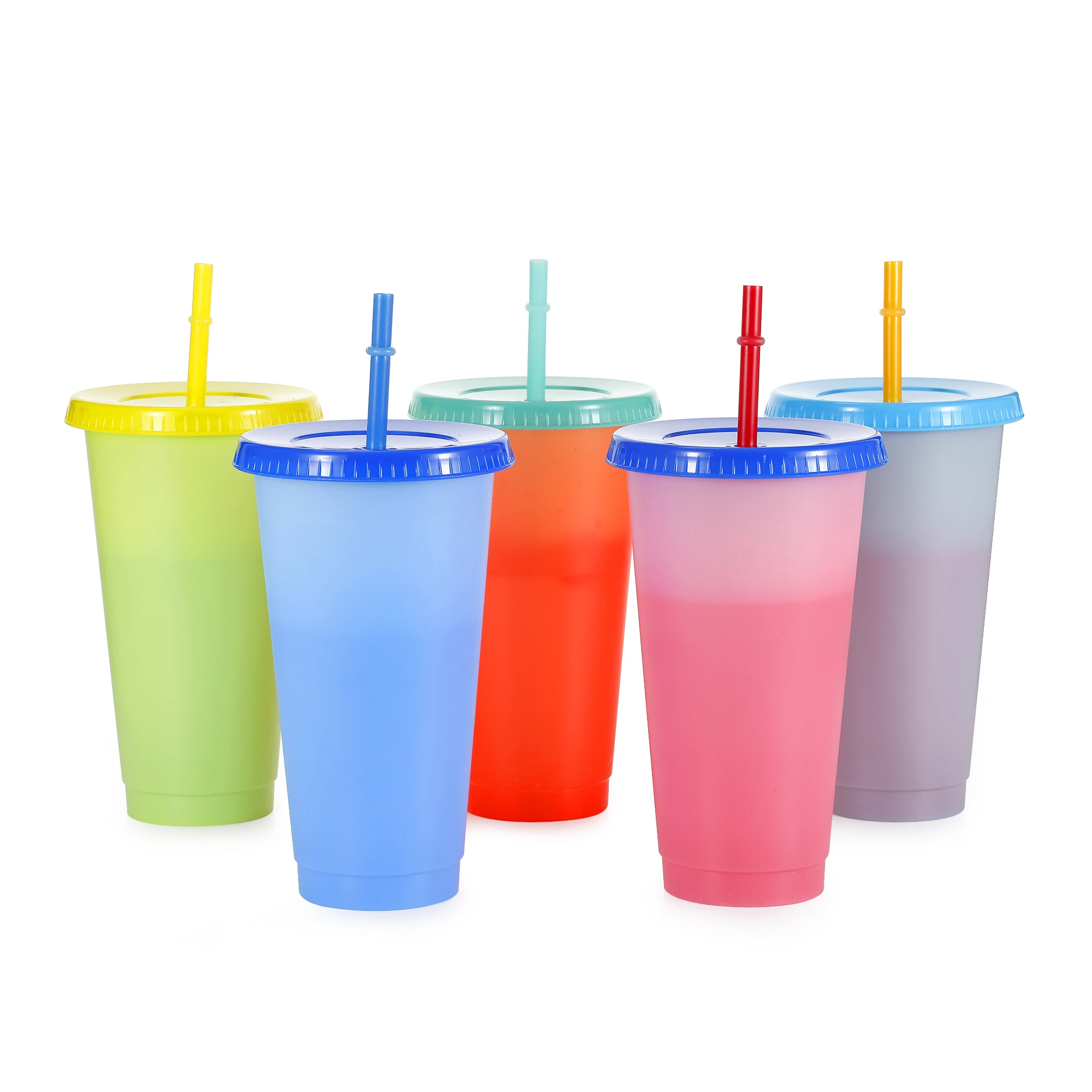 

2021 color changing mug plastic color changing tumbler plastic tumbler with straw gradient 24oz tumbler, Customized color
