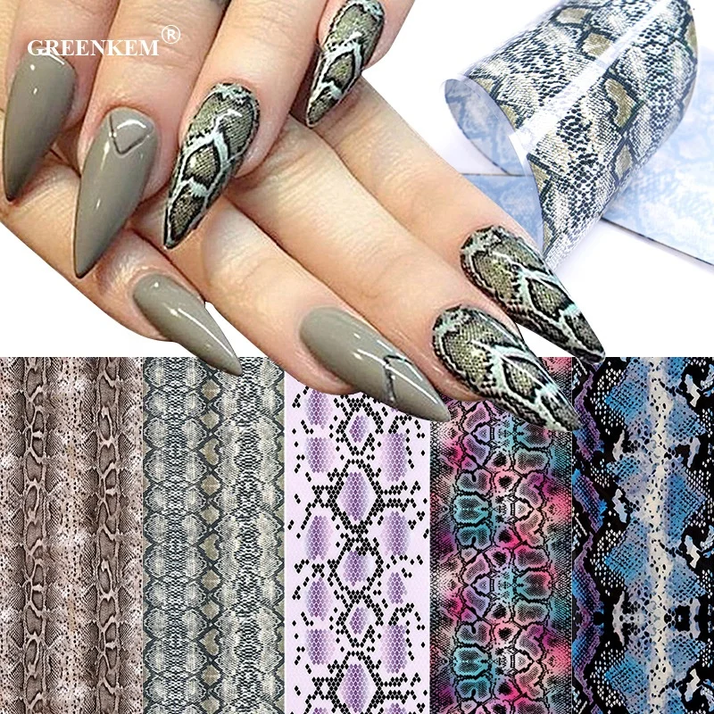 

GREENKEM 10pcs Foil Snakeskin Nail Stickers Starry Transfer Decals Sliders Sexy Snake Print Nake Skin Nail Decals, Picture