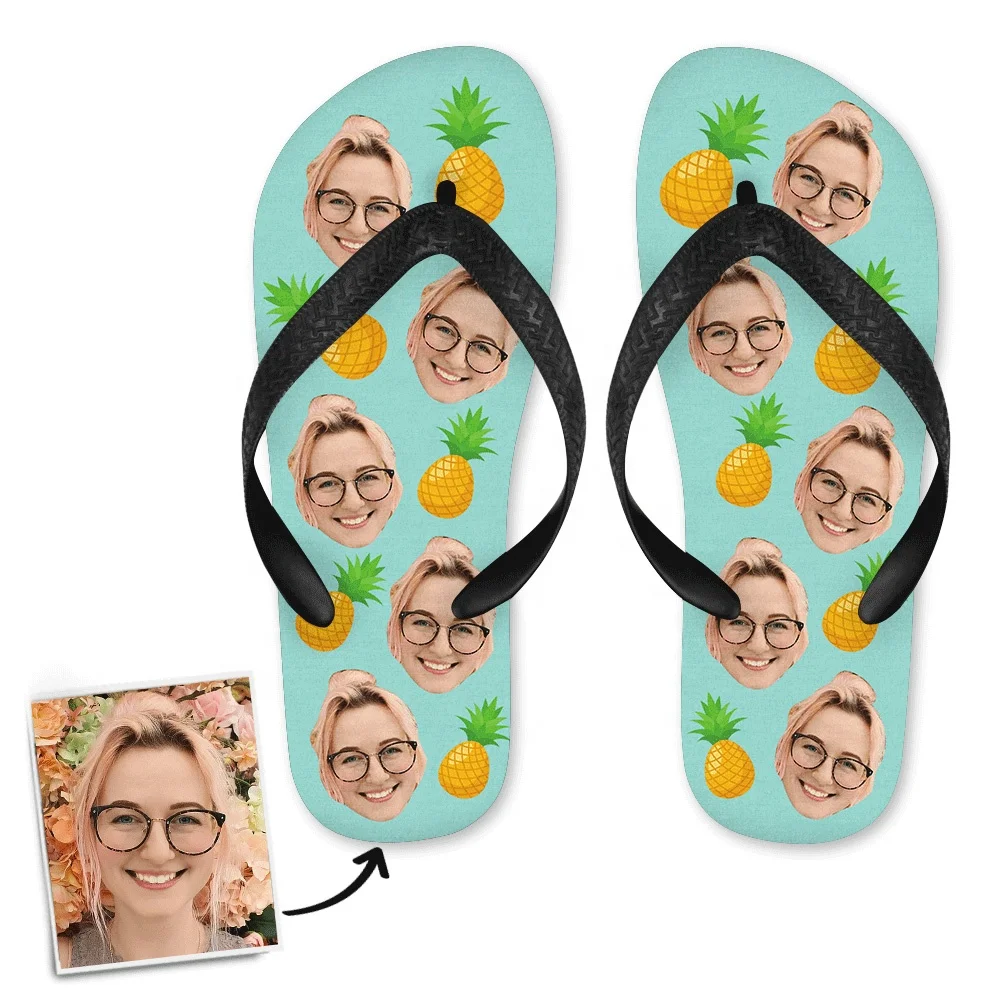 

Men's Slippers Custom Photo Beach Flip Flop Pineapple Sublimation Flip Flops With Logo, Customized color