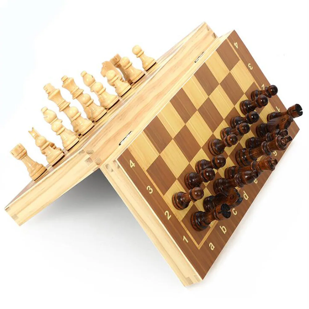

Magnetic Chess Set Folding Wooden Chess Set with Magnetic Crafted Chess Pieces, Brown