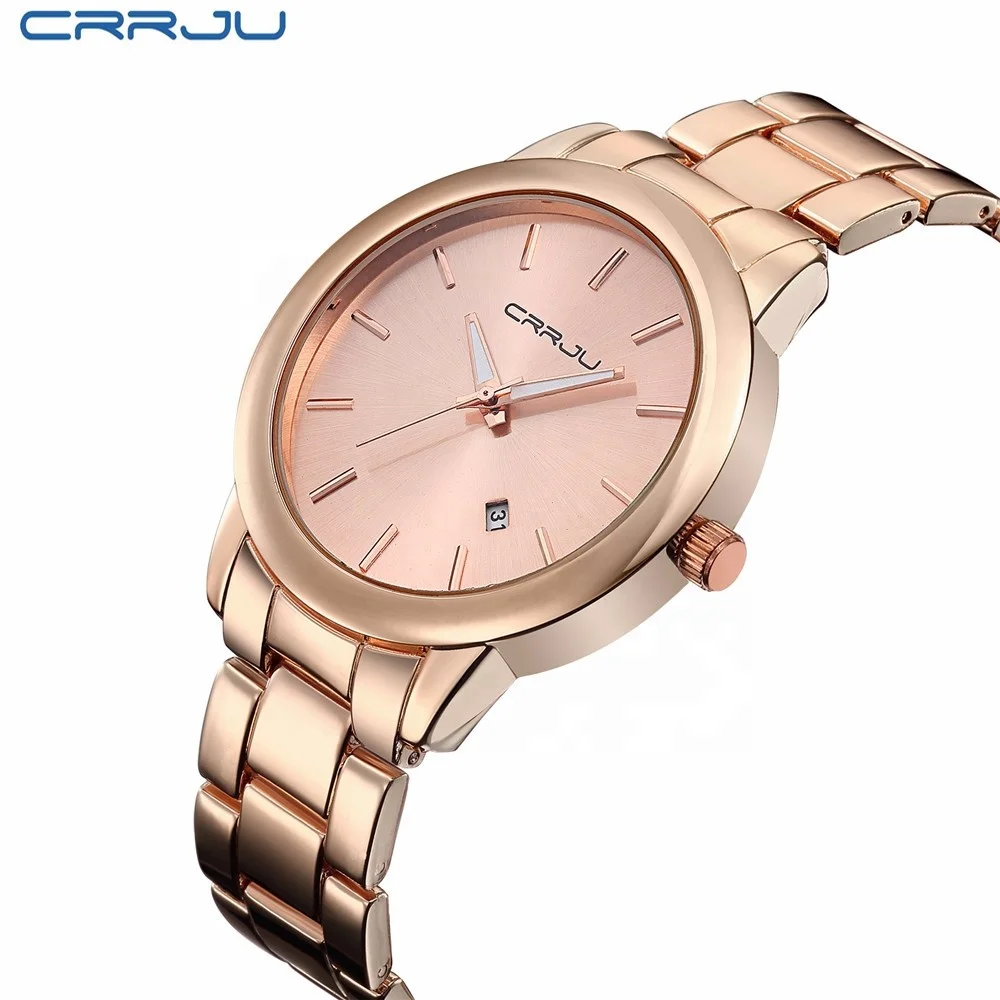 

CRRJU Watches men Top Luxury Brand Crystal Quartz Wristwatches Bracelet Steel Watch