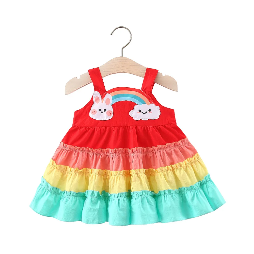 

Summer Girl Princess Cartoon Dress Summer Colorful Sleeveless Beach Rainbow Suspender Dress Old Toddler Girl Dress Clothes