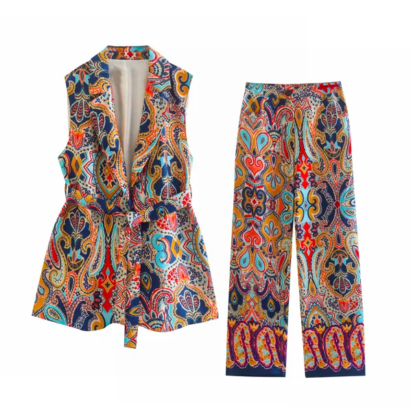 Multi color floral printed western style notched collar vest women stylish sleeveless jacket