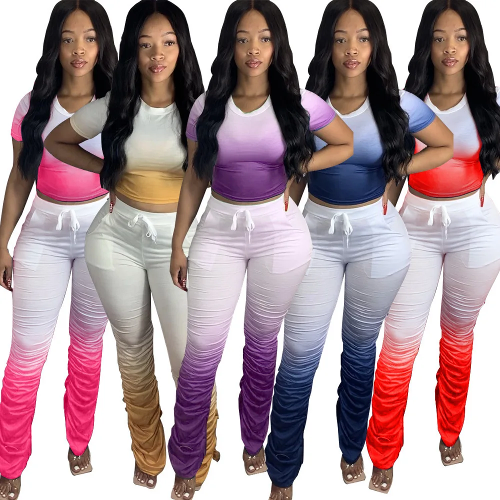 

3XL Stack Sweat Pants Sexy Two Piece Set Women Stacked Pants Two Piece Sets For Womens Crop Top Two Piece Outfits, Customized color