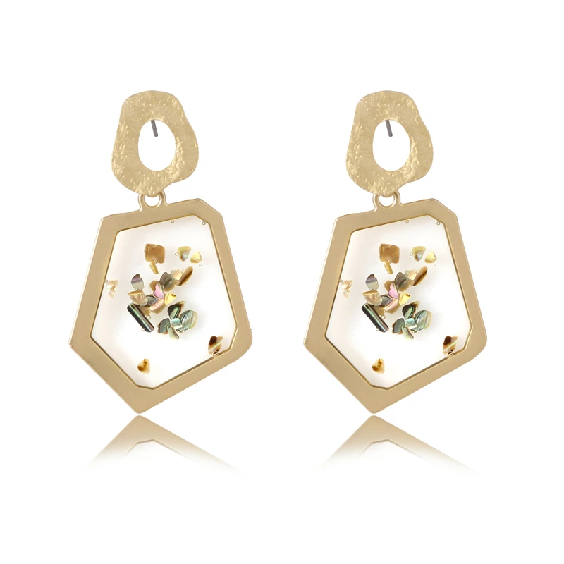 

Gold Plated Geometric Hoop Resin Stud Earrings Jewelry, Picture