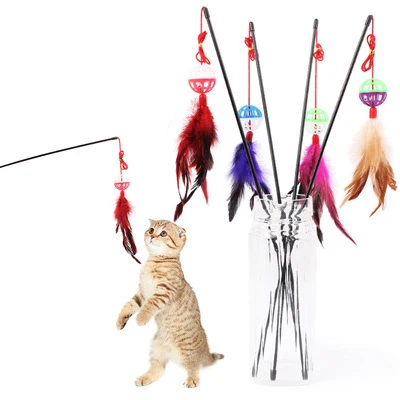 

Wholesale Cat Pet Plastic Feather Funny Stick Interactive Teasing Cat Bell Toy, Picture showed