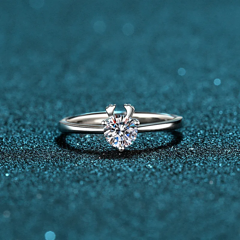 

Silver 925 Original 0.5 Carat Diamond Test Past Sparkling Moissanite Deer Shape Ring Cute Animal Gemstone Rings Women Jewelry