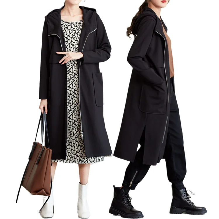 

No Color Difference Wireless Head Autumn Jacket Plus Size Women's Coats, Black