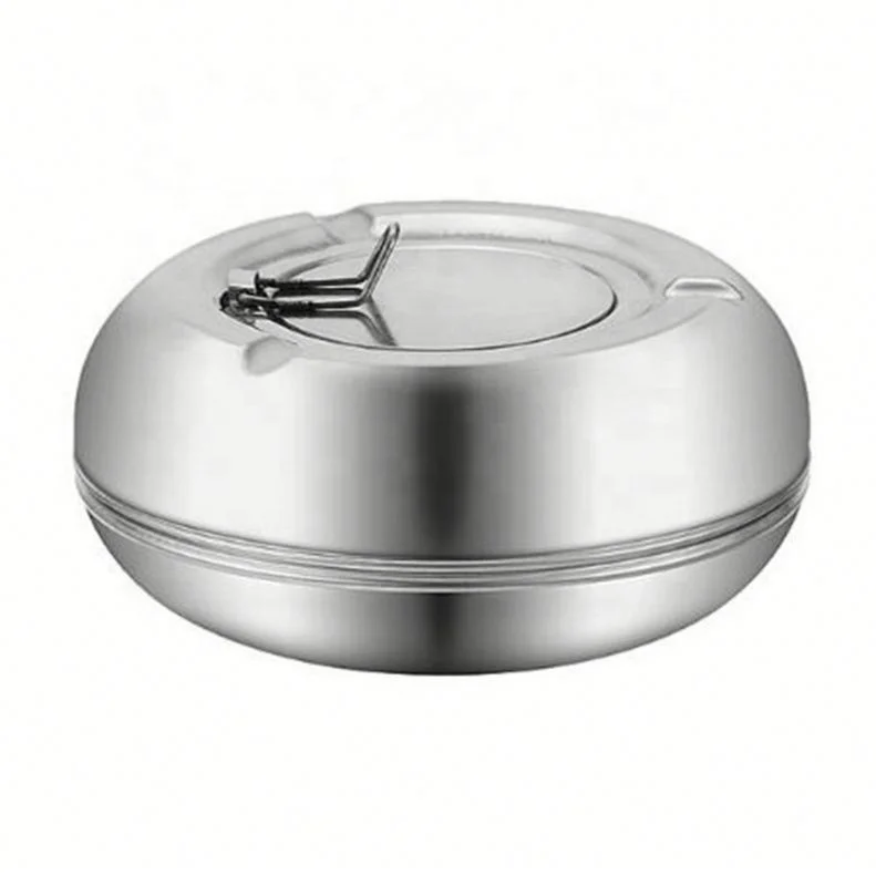 

New Stainless Steel Round Covered Windproof Ashtray, Sliver