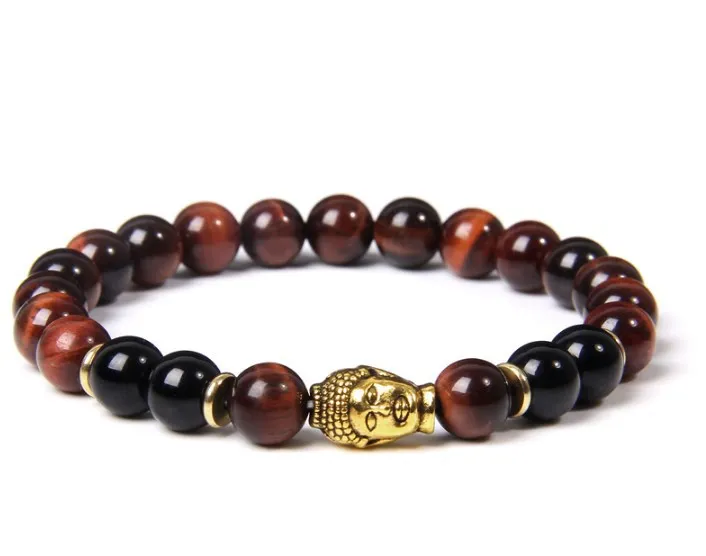 

Hot Selling Handmade Colored Tiger Eye Stone Bracelet Buddha Prayer Charm Bracelet Buddha Head Stretch Bracelet, As show