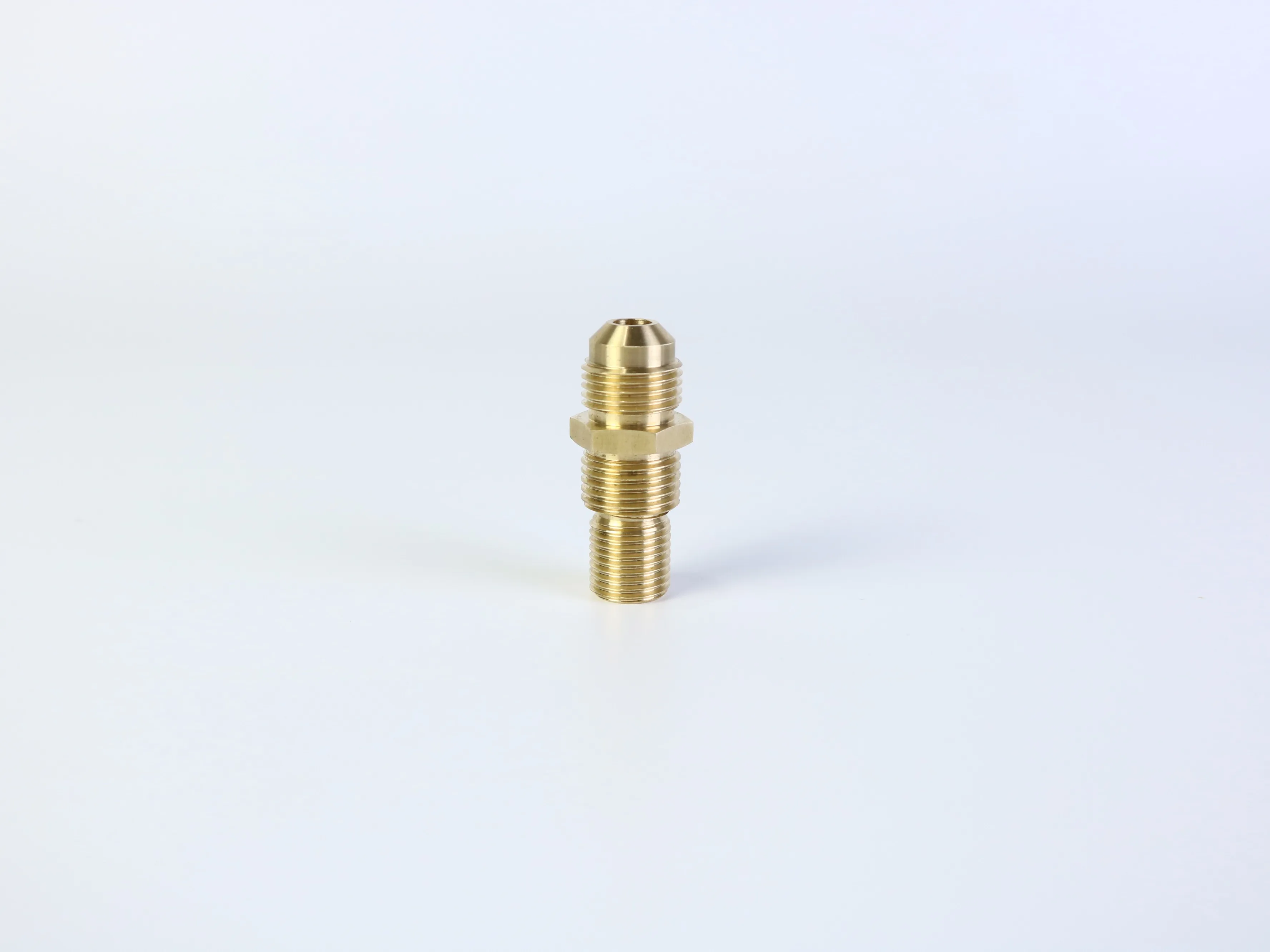 CNC turned threaded metal component with stepped body and wrench flat