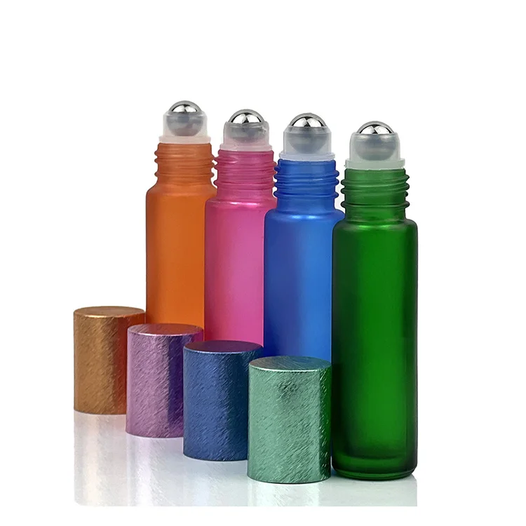 

Rainbow colored roll on glass bottle 10ml essential oils perfume roller bottles with steel portable vials for traveling