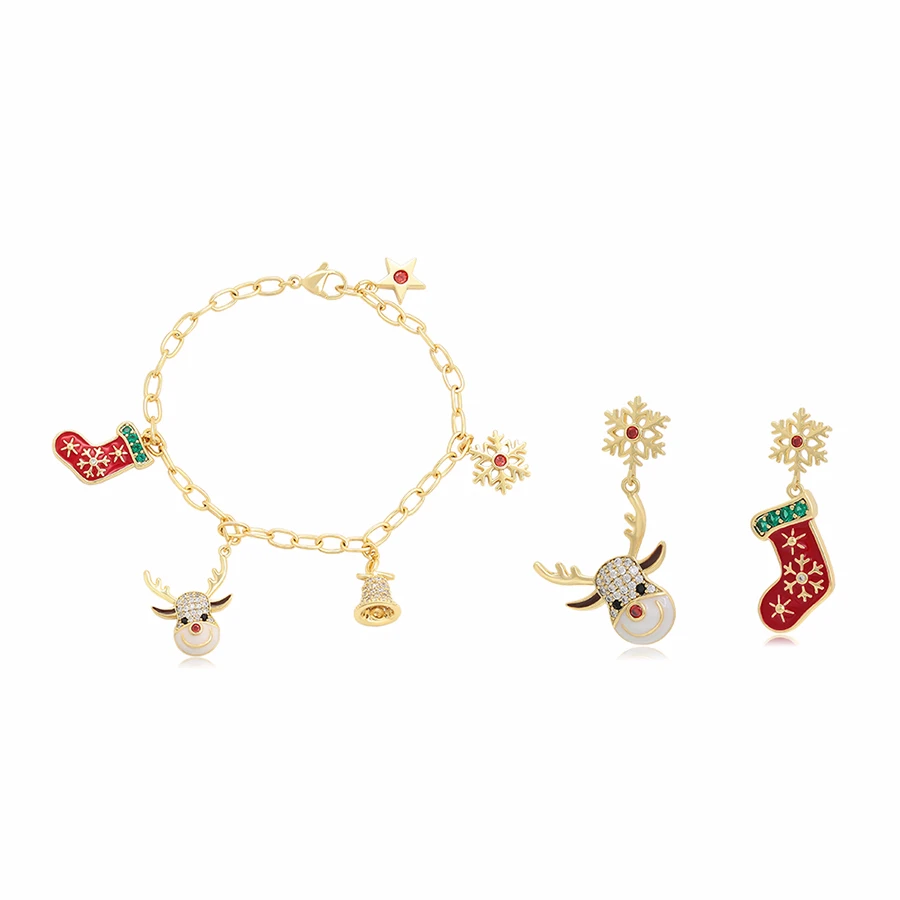 

X000008166 Xuping Jewelry Christmas theme jewelry 14K gold women's jewelry earrings bracelet two-piece set