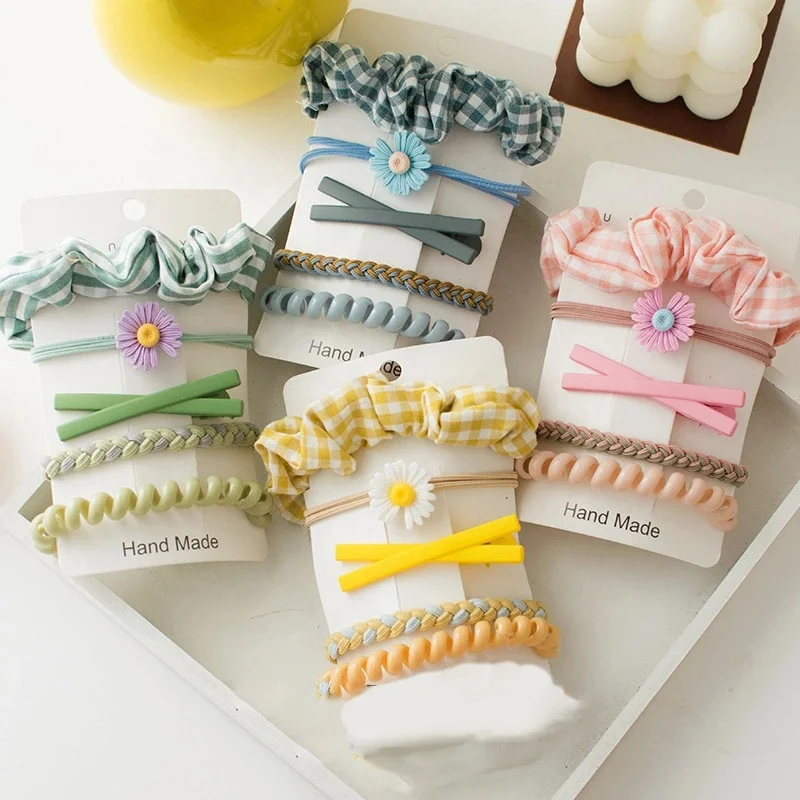 

Sweet fresh hair clip hair scrunchies telephone wire hair band set hot sell