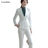 

Lenshin 2 Piece Set Women Pant Suits Business Office Lady Work Wear Formal Female Asymmetrical Blazer with Ankle-Length Pant