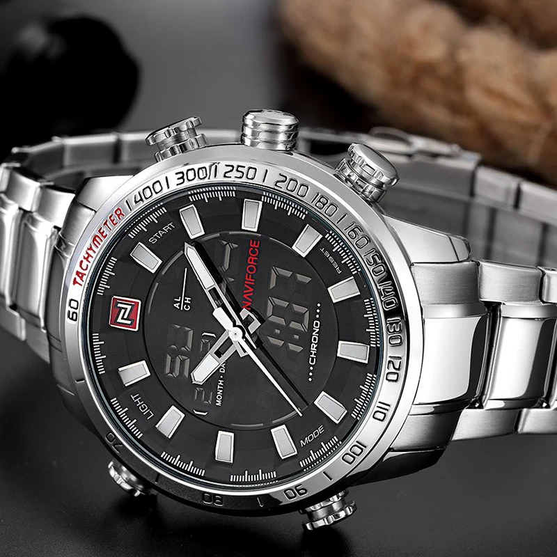 
NAVIFORCE Men Military Sport Watches Mens LED Analog Digital Watch Male Army Stainless Quartz Clock 9093 Relogio Masculino 