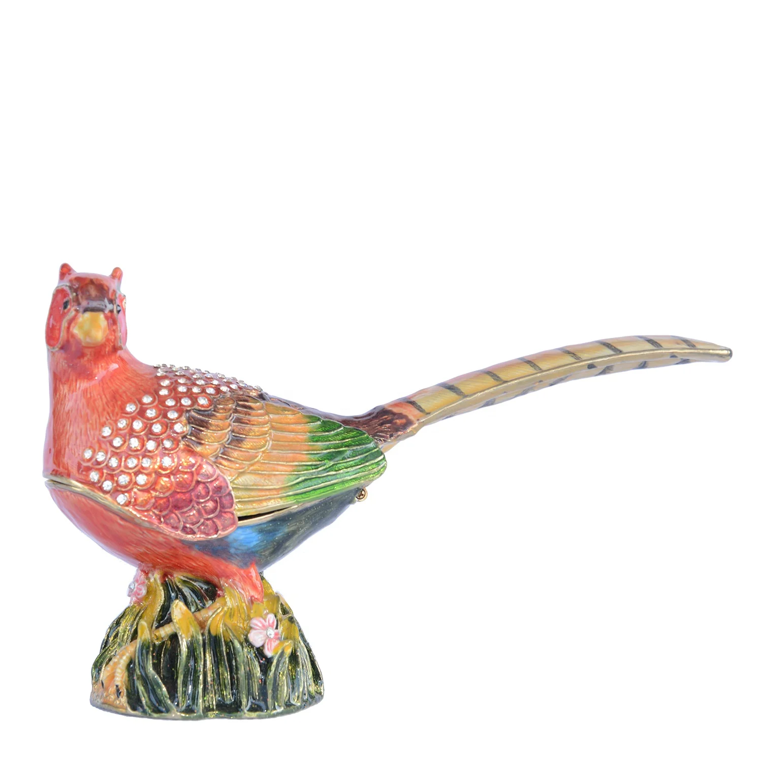 

Pheasant bird enameled trinket box jewelry container birthday gift