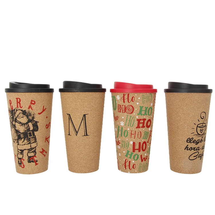 

Eco-Friendly 450ml Cork Wood Coffee mug Flip Lid Tea Cups Can Be Customized Various Patterns Double Wall Mugs