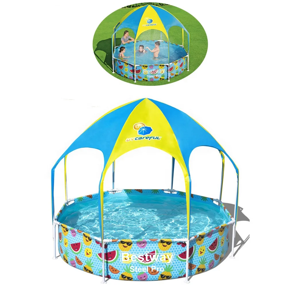 

Bestway 56432 Splash-in-Shade Play Pool splashed swimming pool with Sun Canopy and Sprinkler for kids, Gray