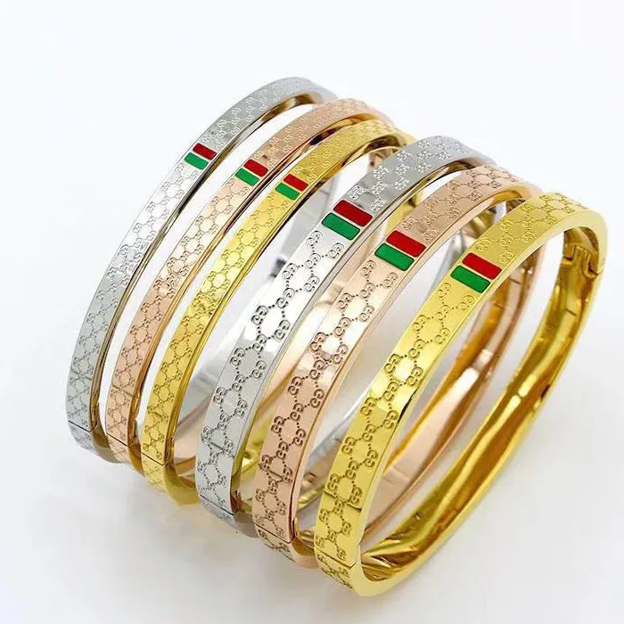 

Famous Brand Bracelet Female 18K Gold Stainless Steel Bangles Red and Green Charm Bracelets for Women Lover Jewelry Wholesale, Glod/silver/rose/black