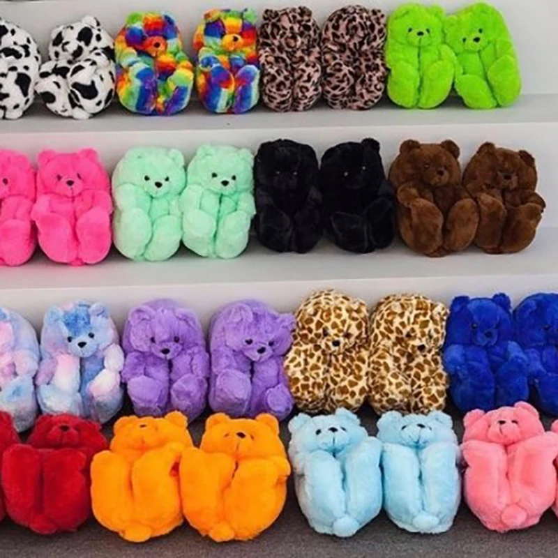 

MMX61 Dropshipping Cute Cartoon House Slippers For Women 26cm Adults Teddy Bear Slippers, As picture or custom