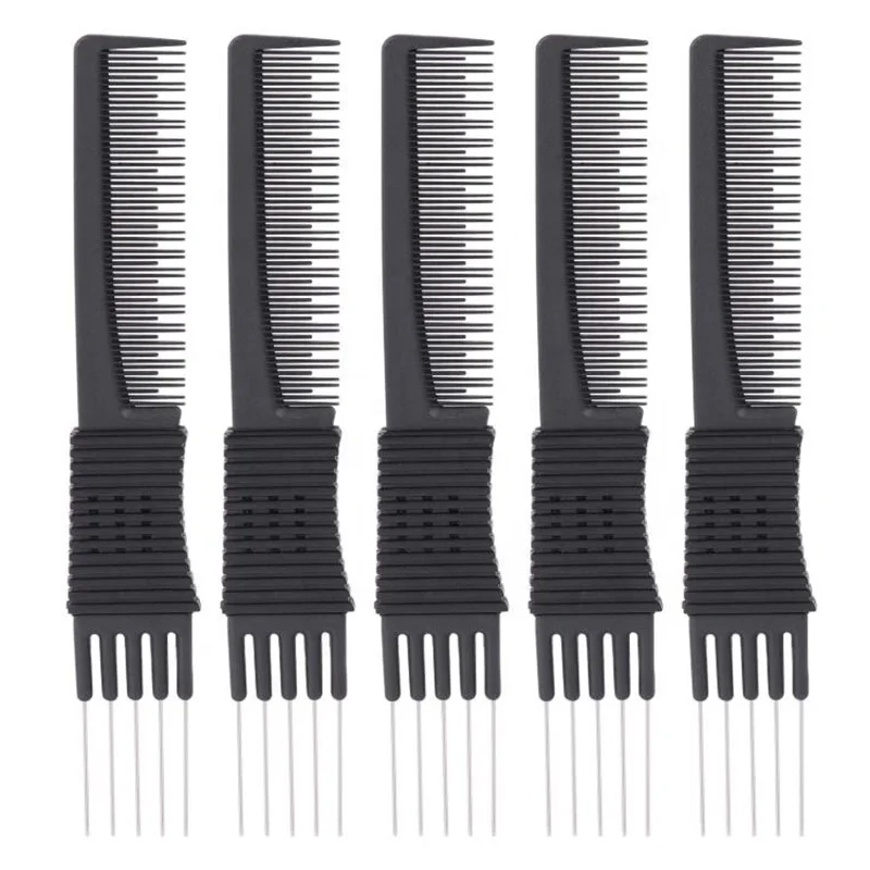 

Custom Logo Salon Teasing Stainless Steel Lift Black Carbon Comb Black Carbon Lift Teasing Combs with Metal Prong