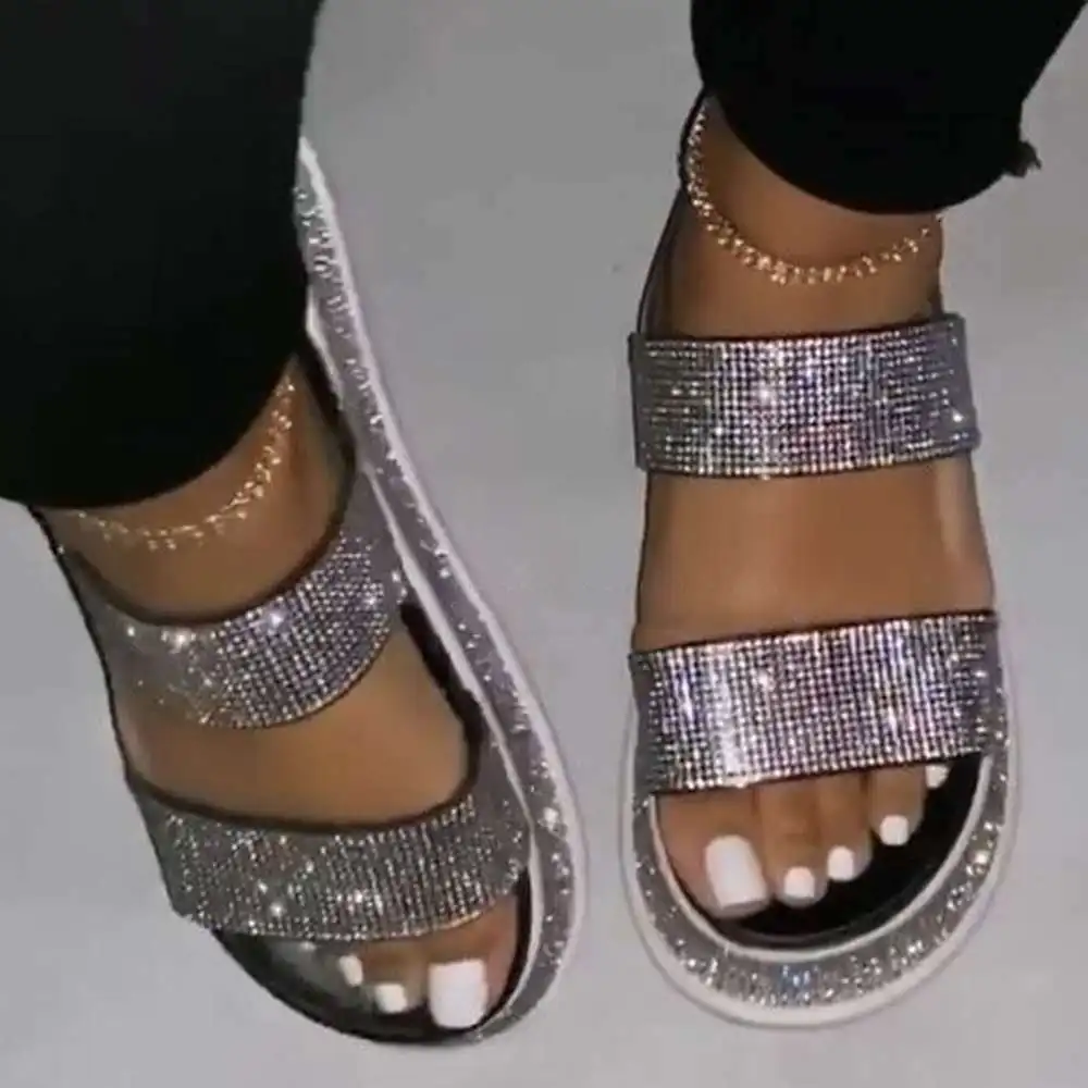 

SD-96 fashion glitter sequined double strap slipper for women platform sandals beach waterpoof slipper wholesale, Picture show , squine colors