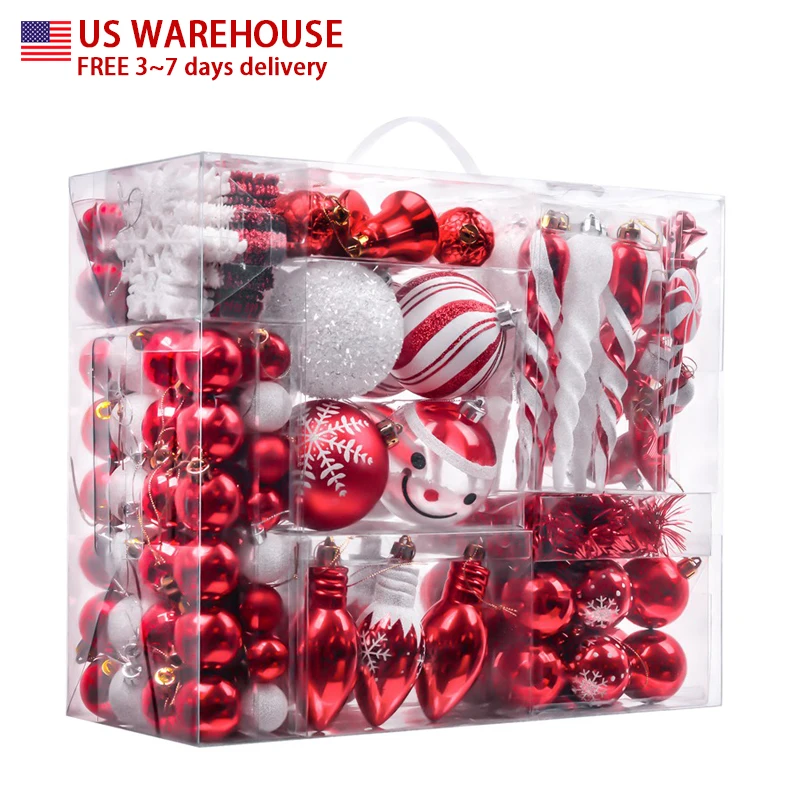 

Eaglegifts 155pcs 2021 New Red White Christmas Decoration ball tree ornaments