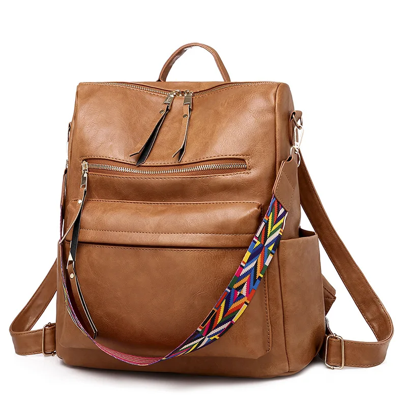 

Women Fashion Backpack PU Leather Travel bag Colorful Strap women backpack