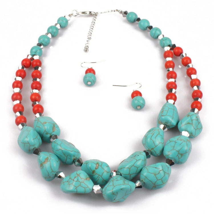 

European And American Multilayer Turquoise Exaggerated Retro Clavicle Chain Necklace Wholesale Jewelry, Picture shows