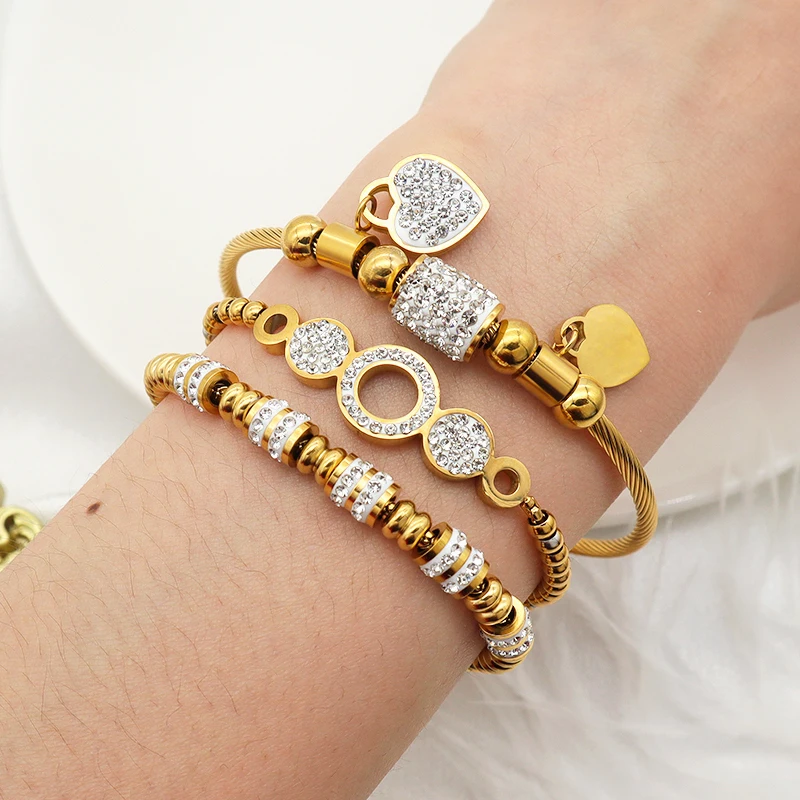

2021 trendy high quality Ladies stainless steel gold plated charms bracelets