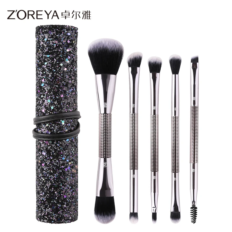 

Double - headed brush silver diamond fashionable easy to carry makeup brush set