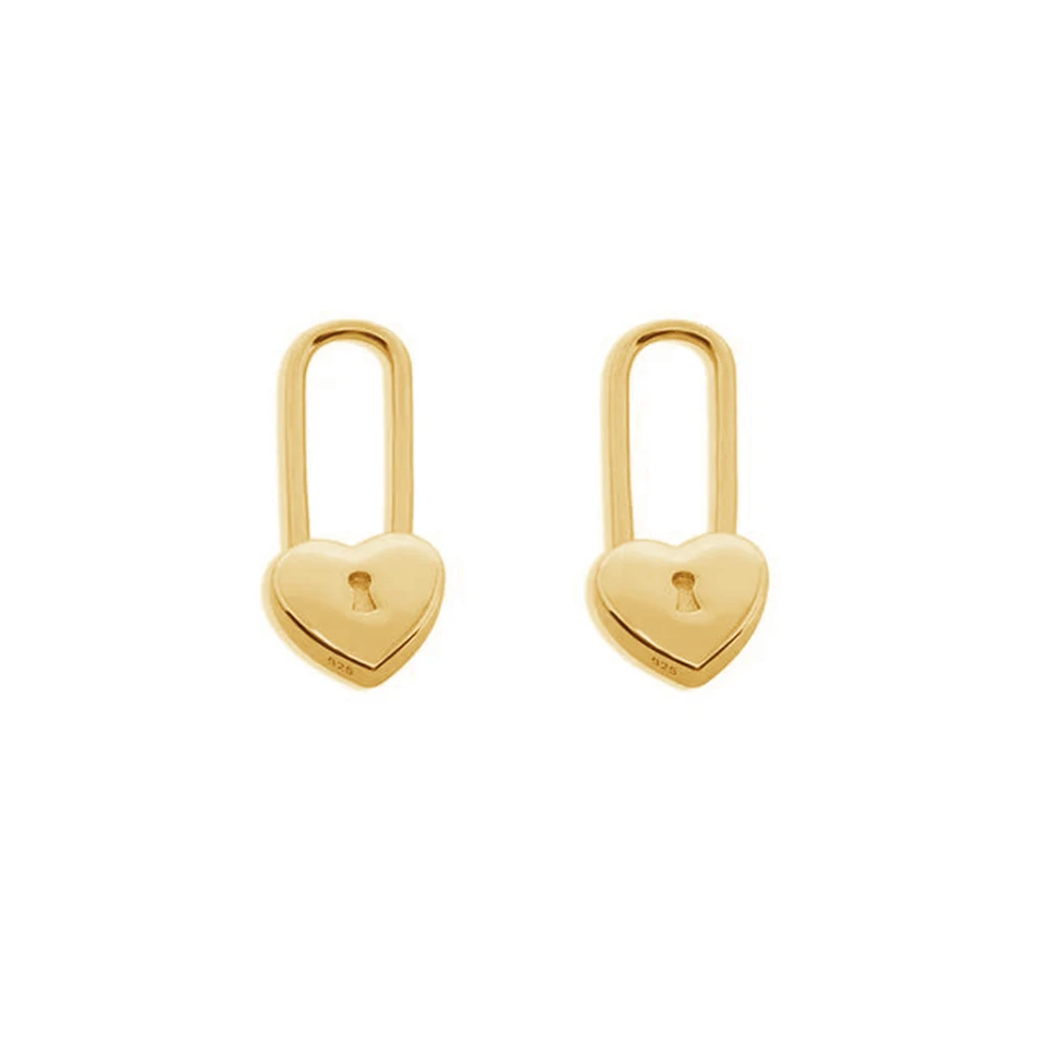 

wholesale silver jewelry 18k gold plated women earrings 925 sterling silver minimalist the heart lock earrings