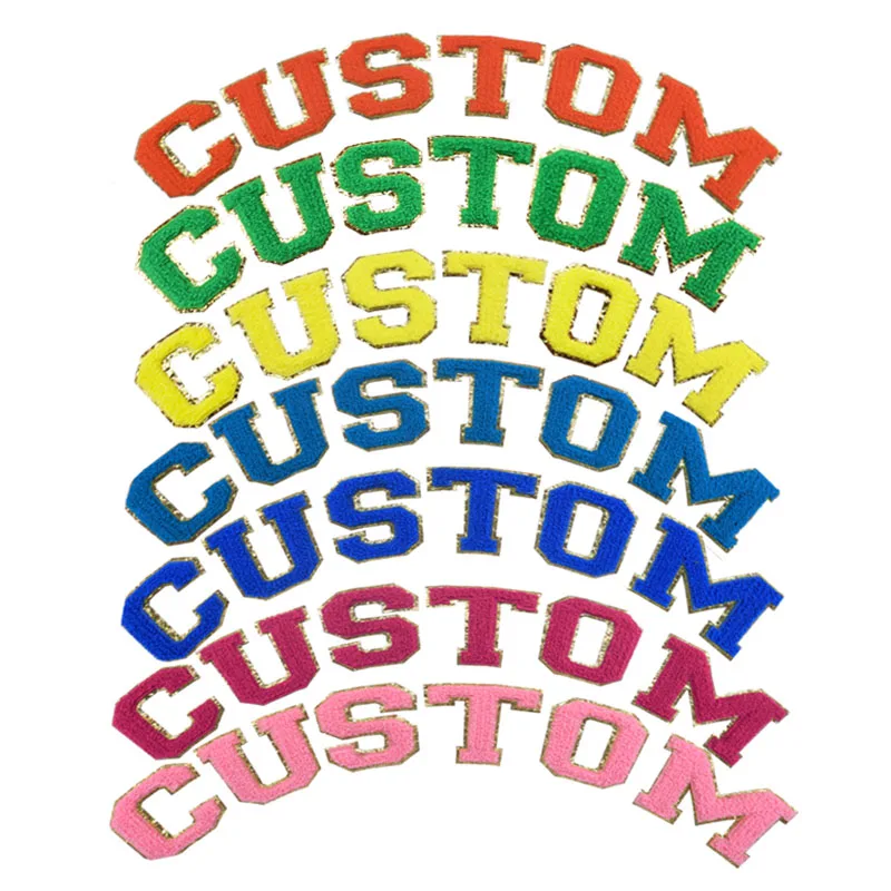 

Letters alphabet rainbow hoodies iron on letter t shirt transfers custom logo patch clothes chenille patches