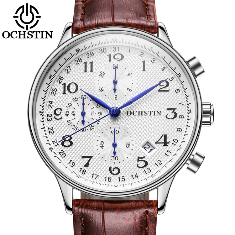 

OCHSTIN GQ050C Top Brand Genuine Leather Men Japan Movement Luxury Calendar Chronograph 6 Pins Analog Quartz Wrist Watches