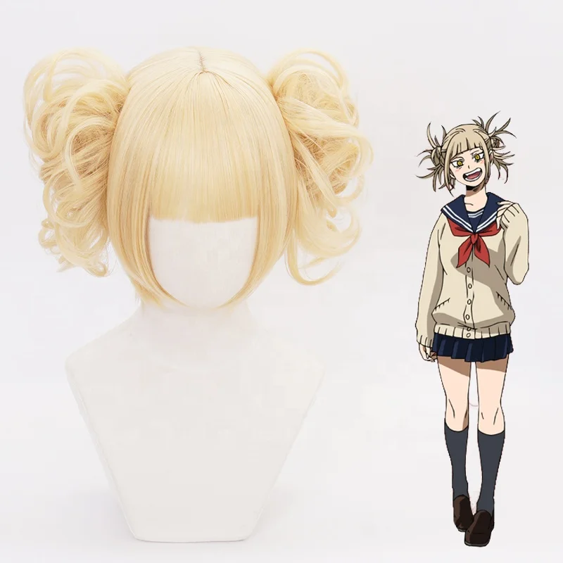 

Wholesale Perrque Cosplay 30cm Short Beige My Hero Academia Himiko Toga Wig Synthetic Anime Cosplay Wigs 2Ponytails