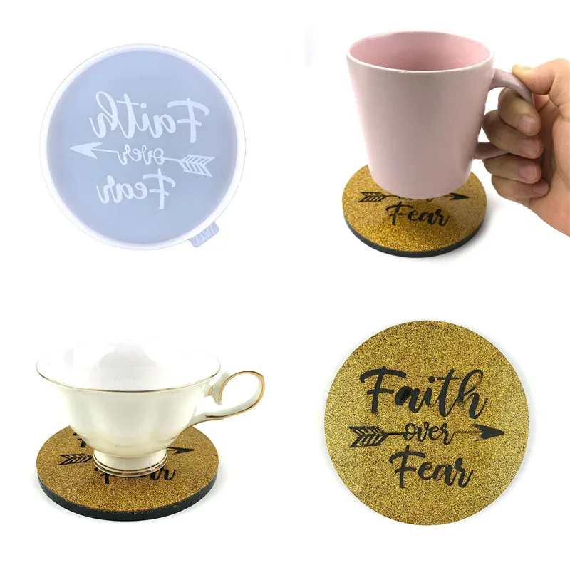 

Z0472 Best selling Round coaster silicone mold DIY faith over Fear Round tea coaster Coffee coaster silicone molds