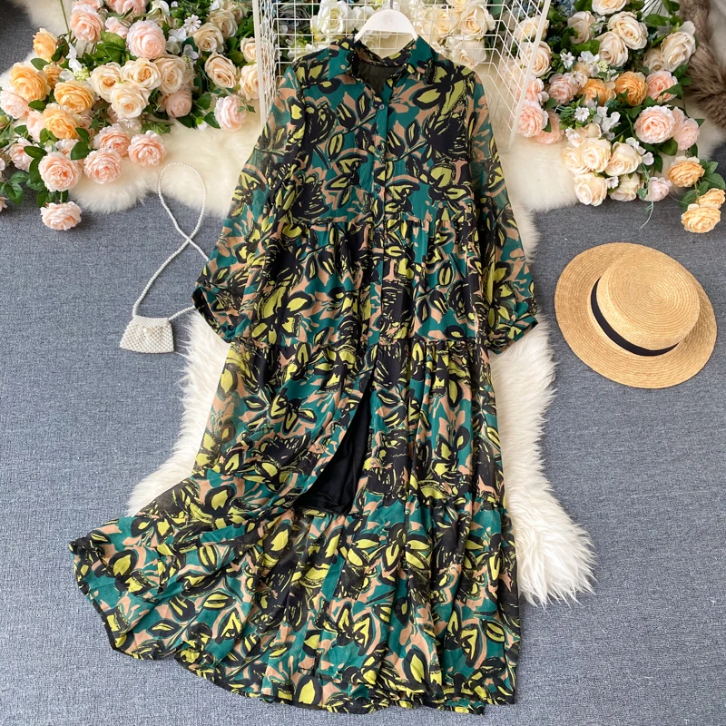 

2020 Bohemian Style Women Summer Dress Lady Holiday Style Floral Print Waist down V-neck Loose Long Maxi Dress