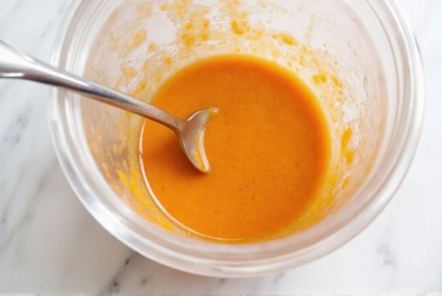 Freshly prepared carrot ginger dressing in glass jar with ingredients surrounding it: carrots, ginger root, lemon, olive oil, and garlic