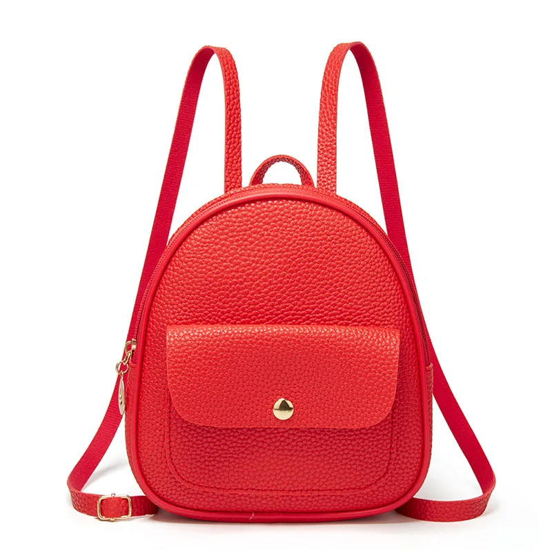 

Bright red lychee pattern soft pu thin shoulder strap ladies backpacks