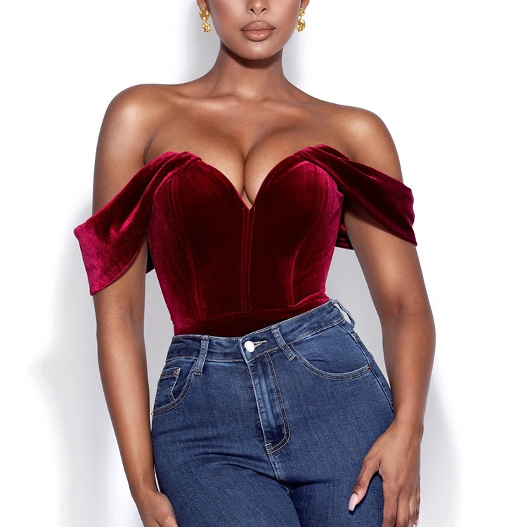 

Trending Product Spring Sexy Women Strapless Elegant Off Shoulder Suede Bodysuit