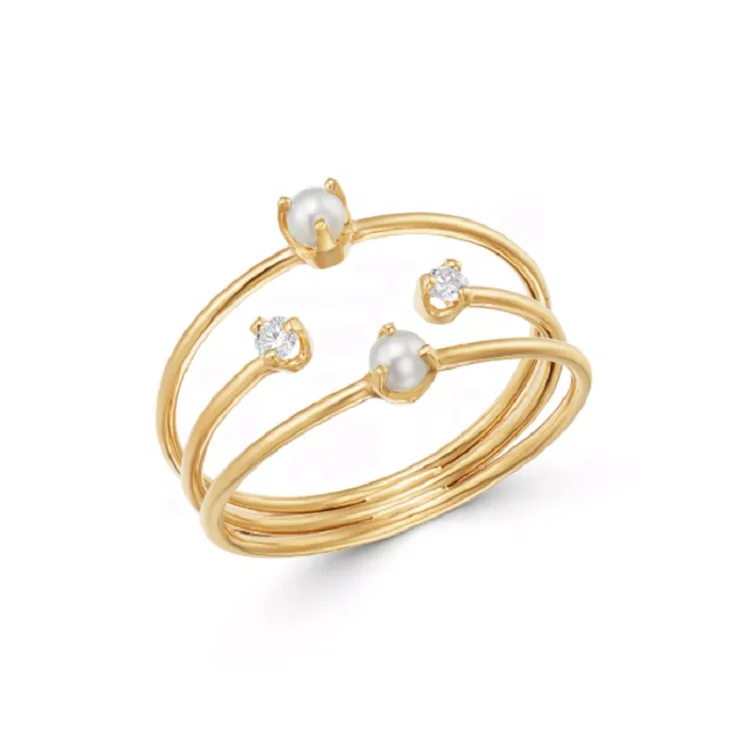 

Elegant 925 sterling pearl and diamond three layered knuckle ring set LYR0671