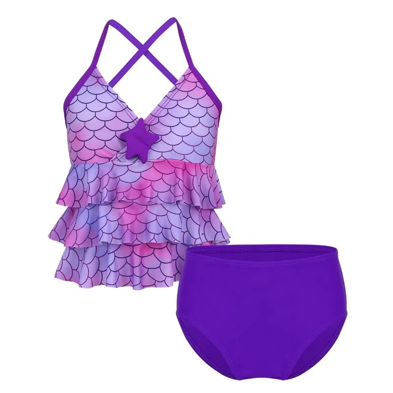

Cheap Girls Kids SwimwearHalter Bikini Set Ruffle Mermaid Swimwear Costumes