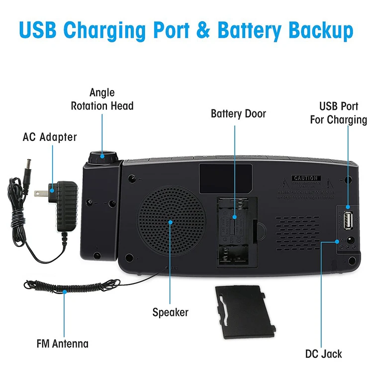 2020 New Design Led Digital Projector Home Alarm Fm Radio Projection