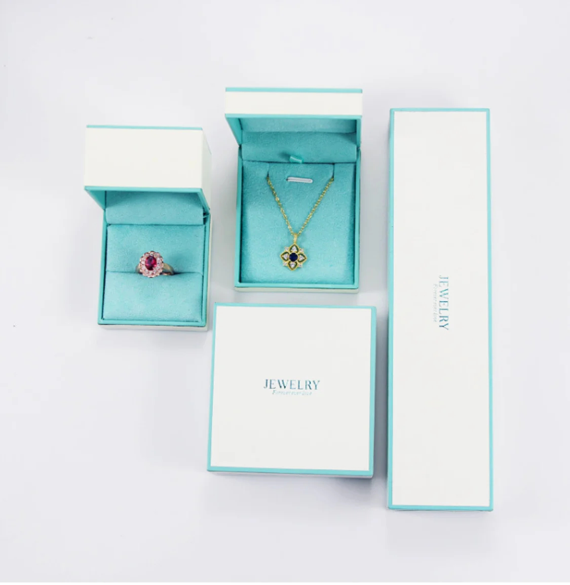 

2020 new design single ring plastic present packaging box customized green and white jewelry cases, Pink white grey red