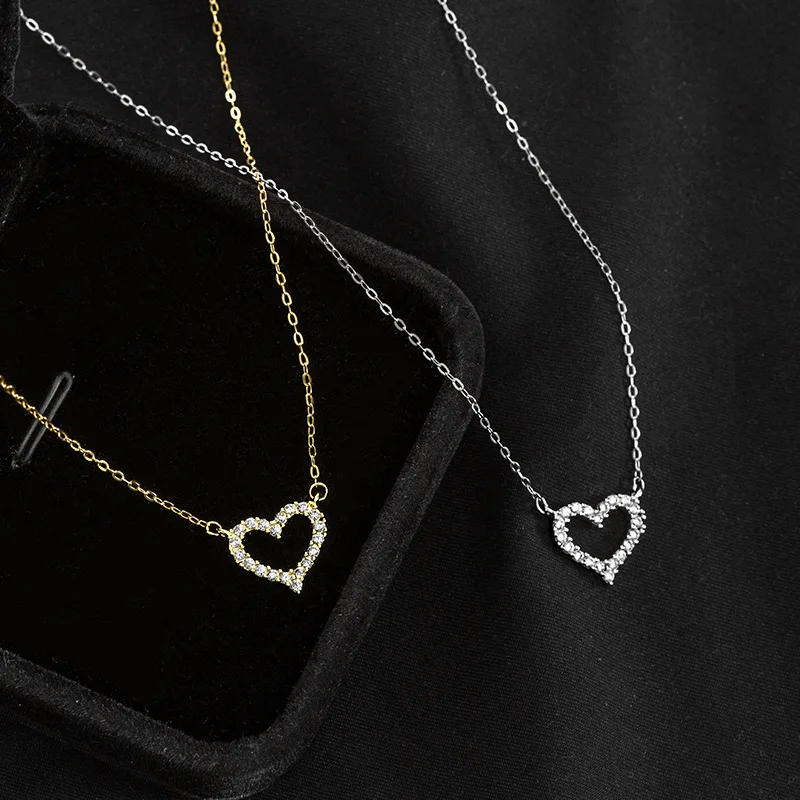 Women Valentine Jewelry Cubic Zirconia 925 Sterling Silver Heart Pendant Love Necklace