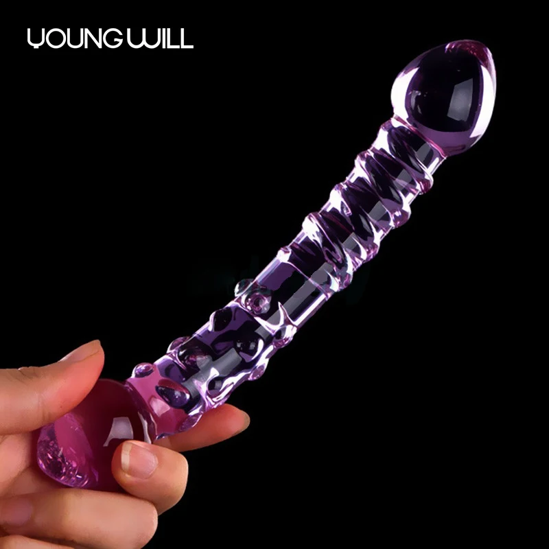 Double Ended Crystal Purple  Glass Dildo  Artificial Penis Granule and Spiral G Spot Simulator Adult Sex Toys for Woman