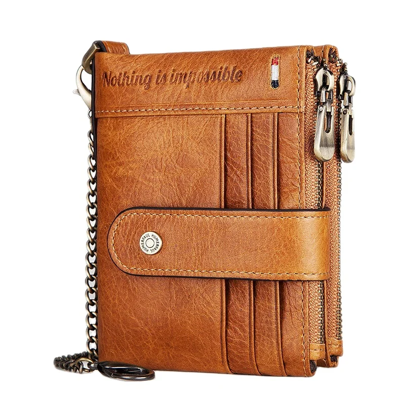 

high quality Genuine Leather Bifold Double Zipper Wallet 2021new Rfid Blocking vintage Cowhide wallets for men